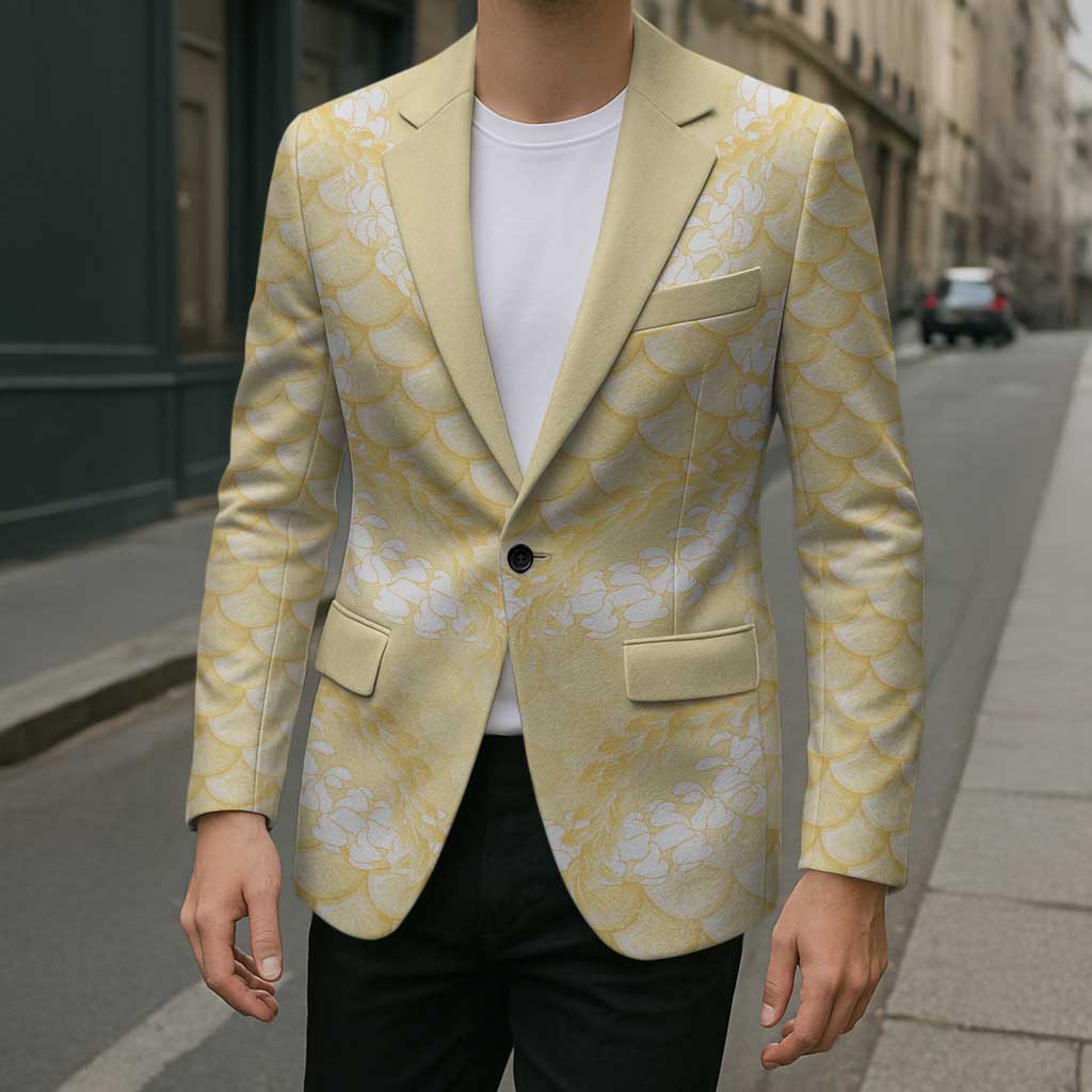 Pastel Yellow Mermaid Puakenikeni Maile Lei Blazer LT01 - Polynesian Pride