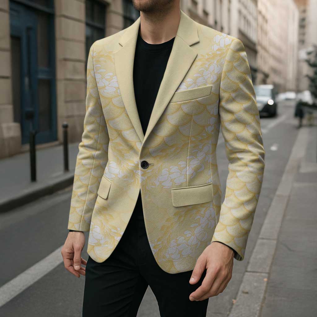 Pastel Yellow Mermaid Puakenikeni Maile Lei Blazer LT01 - Polynesian Pride