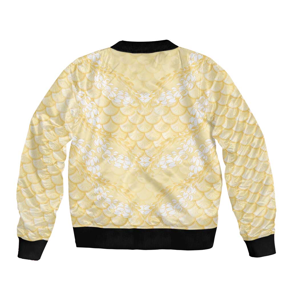 Pastel Yellow Mermaid Puakenikeni Maile Lei Bomber Jacket LT01 - Polynesian Pride