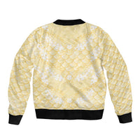Pastel Yellow Mermaid Puakenikeni Maile Lei Bomber Jacket LT01 - Polynesian Pride