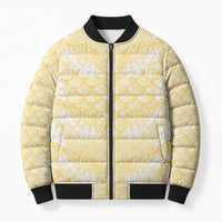 Pastel Yellow Mermaid Puakenikeni Maile Lei Bomber Puffer Jacket LT01 Unisex Yellow - Polynesian Pride