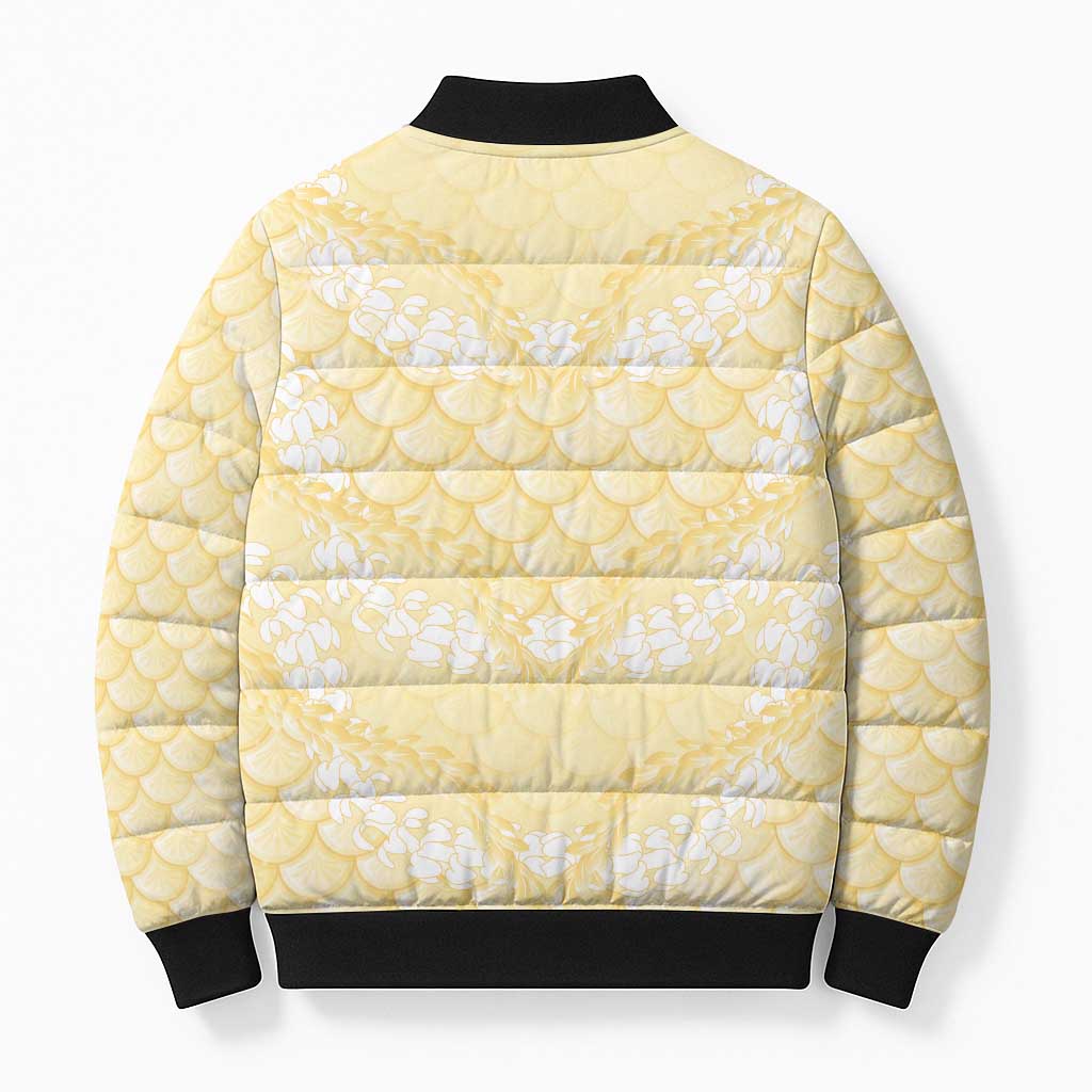 Pastel Yellow Mermaid Puakenikeni Maile Lei Bomber Puffer Jacket LT01 - Polynesian Pride