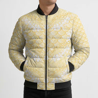 Pastel Yellow Mermaid Puakenikeni Maile Lei Bomber Puffer Jacket LT01 - Polynesian Pride