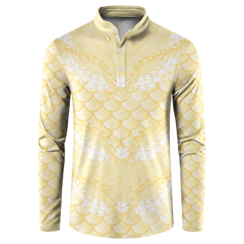 Pastel Yellow Mermaid Puakenikeni Maile Lei Button Sweatshirt LT01 Yellow - Polynesian Pride
