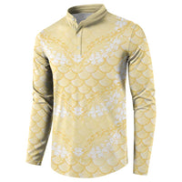 Pastel Yellow Mermaid Puakenikeni Maile Lei Button Sweatshirt LT01 - Polynesian Pride