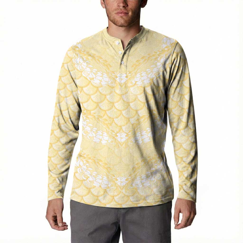 Pastel Yellow Mermaid Puakenikeni Maile Lei Button Sweatshirt LT01 - Polynesian Pride
