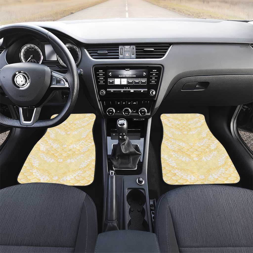 Pastel Yellow Mermaid Puakenikeni Maile Lei Car Mats LT01 Set 2pcs - Front Yellow - Polynesian Pride