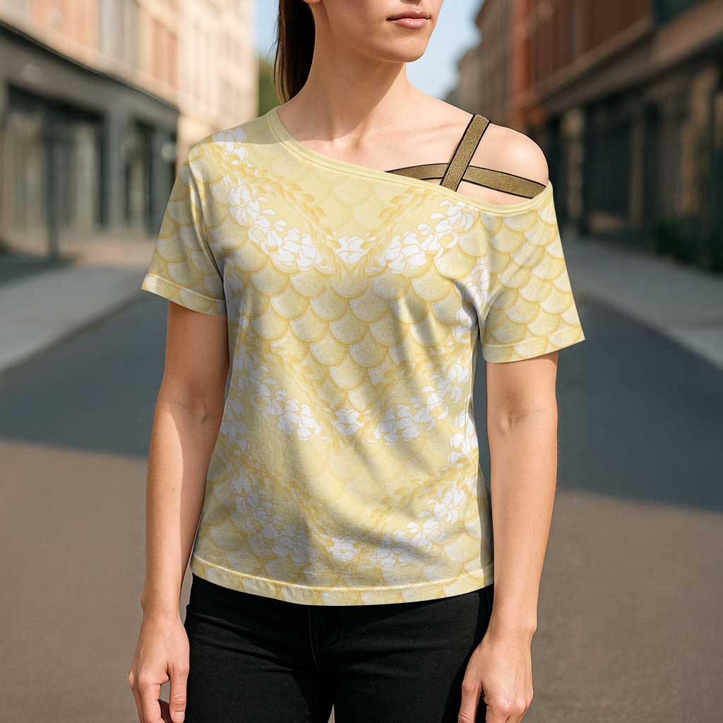 Pastel Yellow Mermaid Puakenikeni Maile Lei Cross Shoulder Shirt LT01 - Polynesian Pride