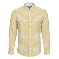 Pastel Yellow Mermaid Puakenikeni Maile Lei Family Matching Long Sleeve Bodycon Dress and Hawaiian Shirt