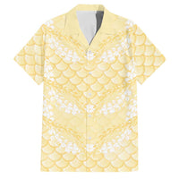 Pastel Yellow Mermaid Puakenikeni Maile Lei Family Matching Summer Maxi Dress and Hawaiian Shirt