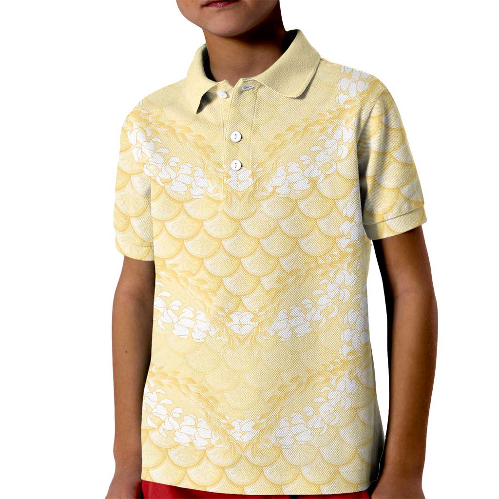 Pastel Yellow Mermaid Puakenikeni Maile Lei Kid Polo Shirt