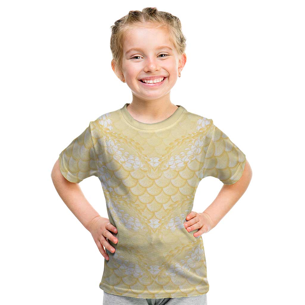 Pastel Yellow Mermaid Puakenikeni Maile Lei Kid T Shirt