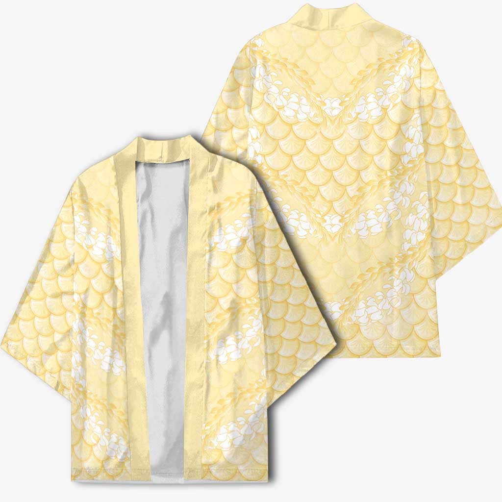 Pastel Yellow Mermaid Puakenikeni Maile Lei Kimono LT01 - Polynesian Pride