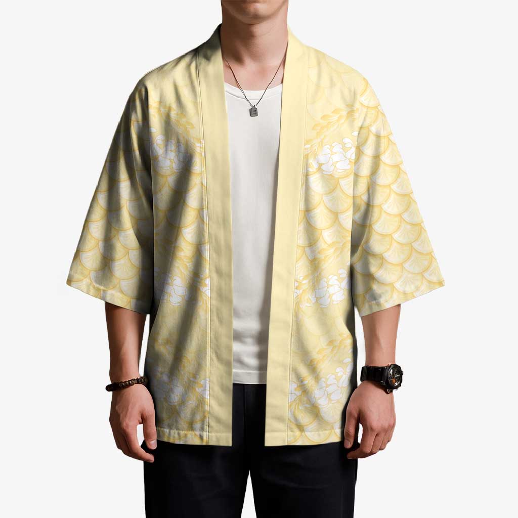 Pastel Yellow Mermaid Puakenikeni Maile Lei Kimono LT01 - Polynesian Pride