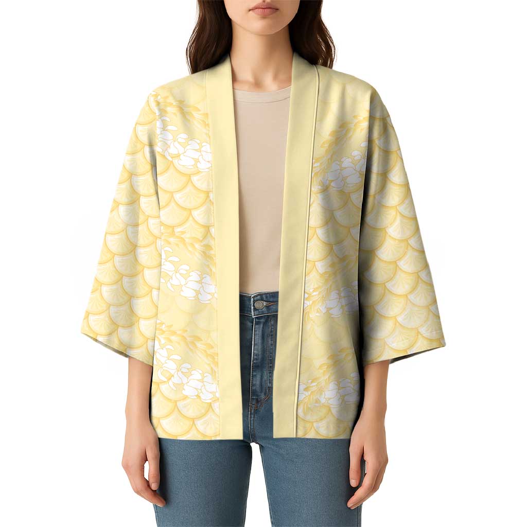 Pastel Yellow Mermaid Puakenikeni Maile Lei Kimono LT01 - Polynesian Pride