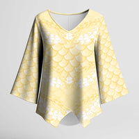 Pastel Yellow Mermaid Puakenikeni Maile Lei Kimono Sleeve Blouse LT01 Female Yellow - Polynesian Pride