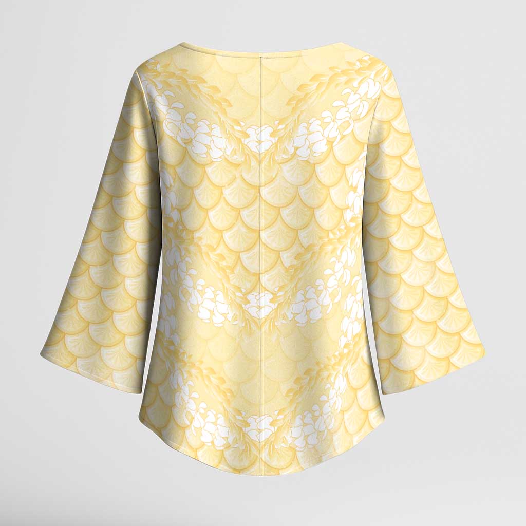 Pastel Yellow Mermaid Puakenikeni Maile Lei Kimono Sleeve Blouse LT01 - Polynesian Pride
