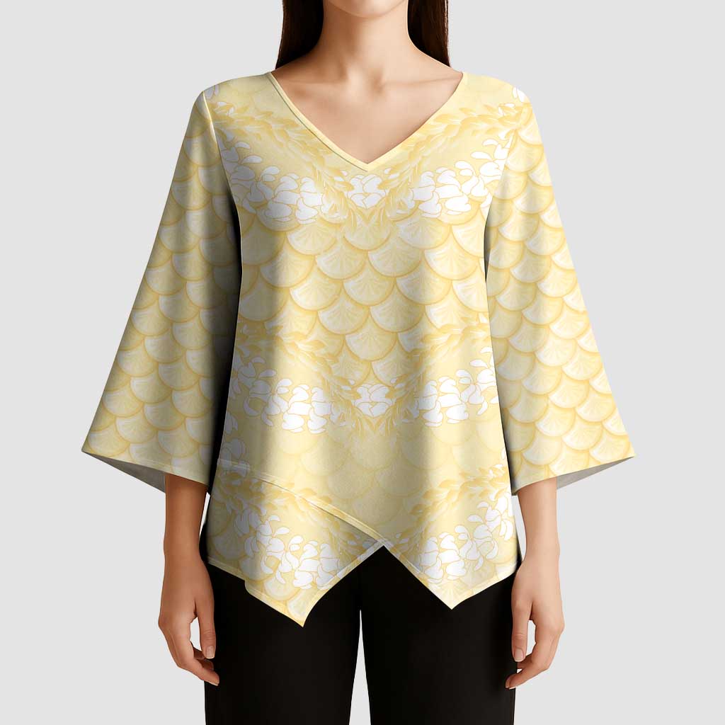 Pastel Yellow Mermaid Puakenikeni Maile Lei Kimono Sleeve Blouse LT01 - Polynesian Pride