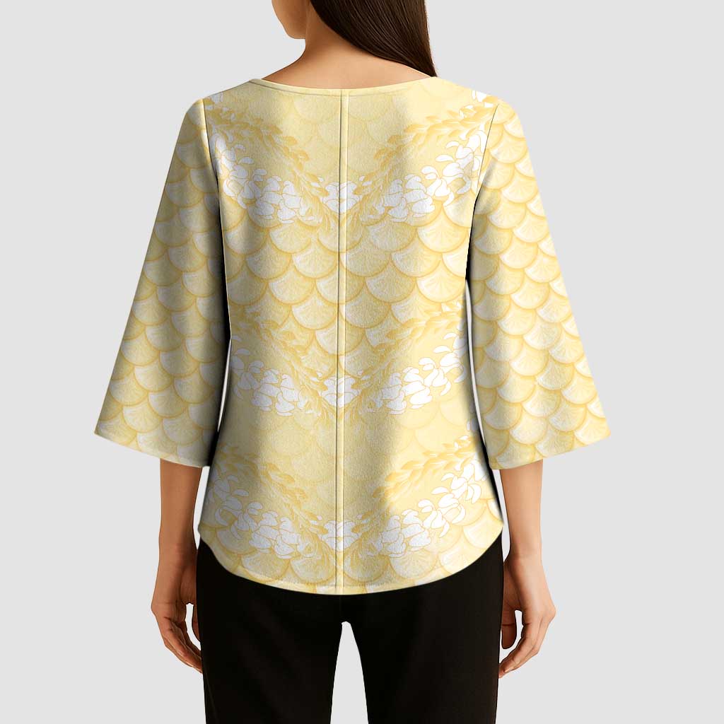 Pastel Yellow Mermaid Puakenikeni Maile Lei Kimono Sleeve Blouse LT01 - Polynesian Pride