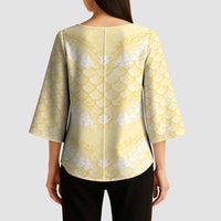 Pastel Yellow Mermaid Puakenikeni Maile Lei Kimono Sleeve Blouse LT01 - Polynesian Pride