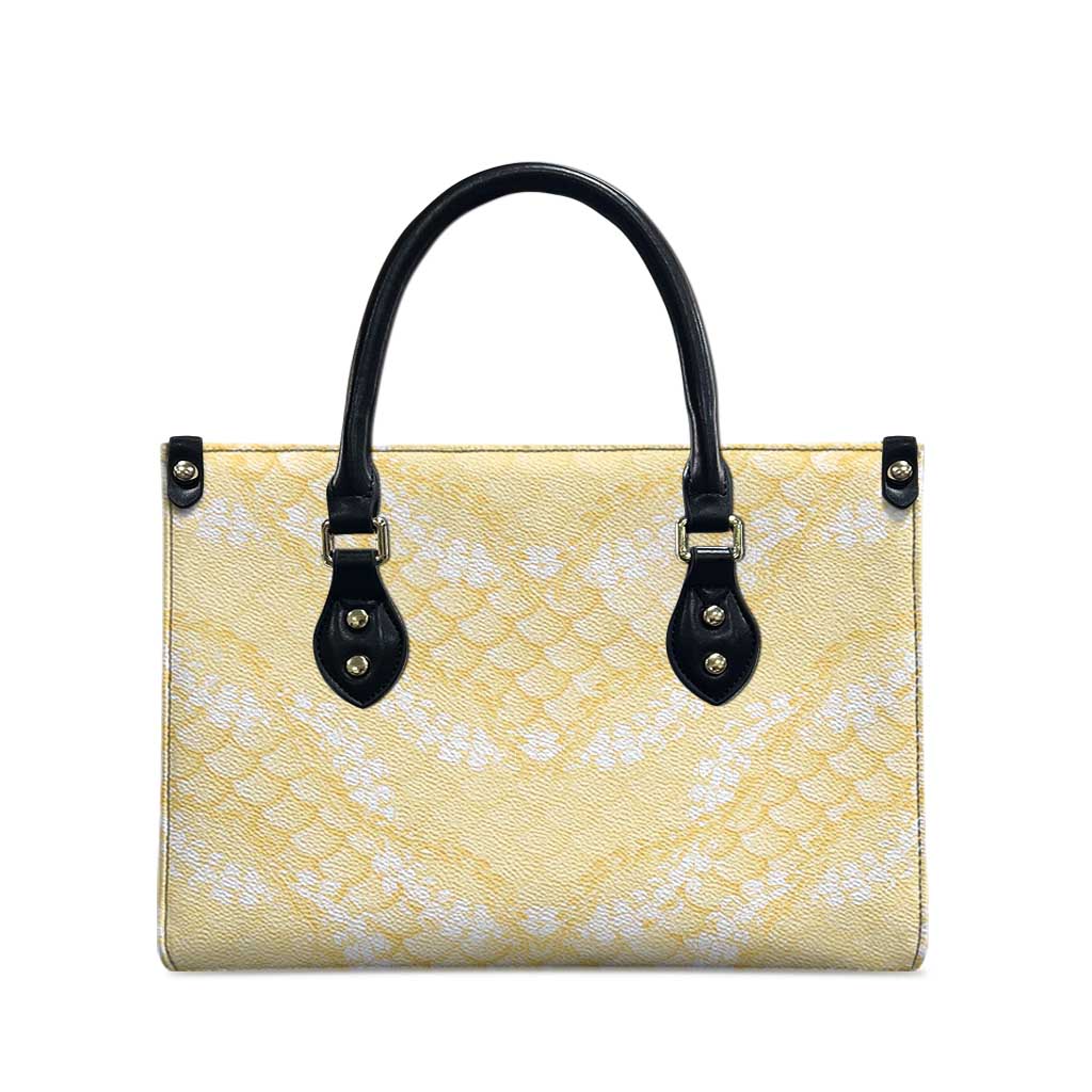 Pastel Yellow Mermaid Puakenikeni Maile Lei Leather Bag LT01 - Polynesian Pride