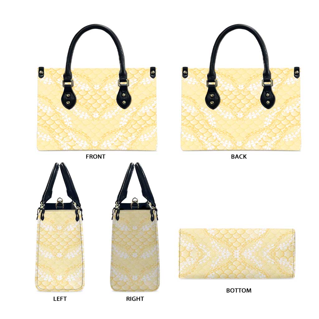 Pastel Yellow Mermaid Puakenikeni Maile Lei Leather Bag LT01 - Polynesian Pride