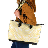 Pastel Yellow Mermaid Puakenikeni Maile Lei Leather Tote Bag LT01 Yellow - Polynesian Pride