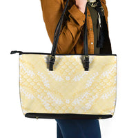 Pastel Yellow Mermaid Puakenikeni Maile Lei Leather Tote Bag LT01 - Polynesian Pride