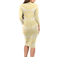 Pastel Yellow Mermaid Puakenikeni Maile Lei Long Sleeve Bodycon Dress LT01 - Polynesian Pride
