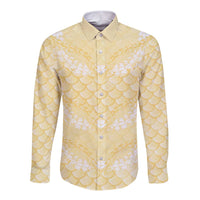 Pastel Yellow Mermaid Puakenikeni Maile Lei Long Sleeve Button Shirt LT01 Unisex Yellow - Polynesian Pride
