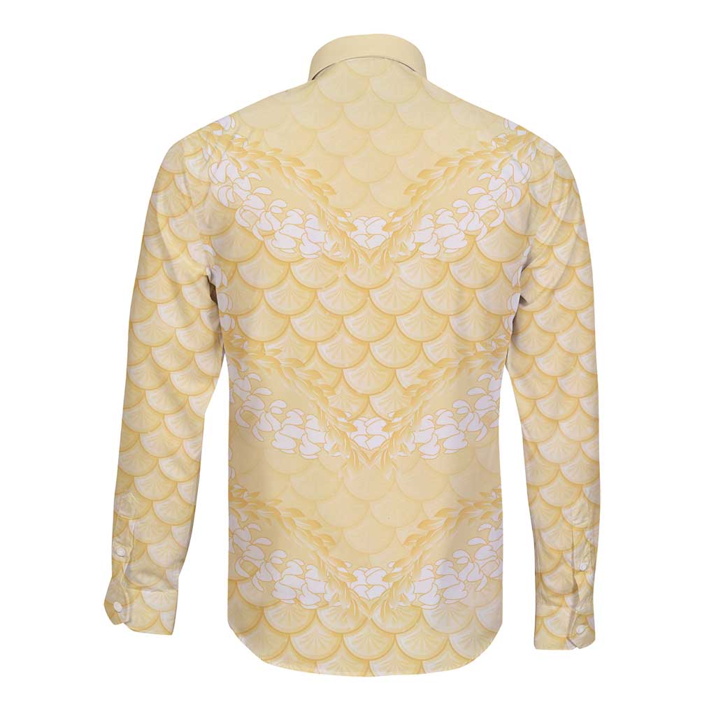 Pastel Yellow Mermaid Puakenikeni Maile Lei Long Sleeve Button Shirt LT01 - Polynesian Pride