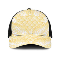 Pastel Yellow Mermaid Puakenikeni Maile Lei Mesh Trucker Cap LT01 One Size Black Yellow - Polynesian Pride