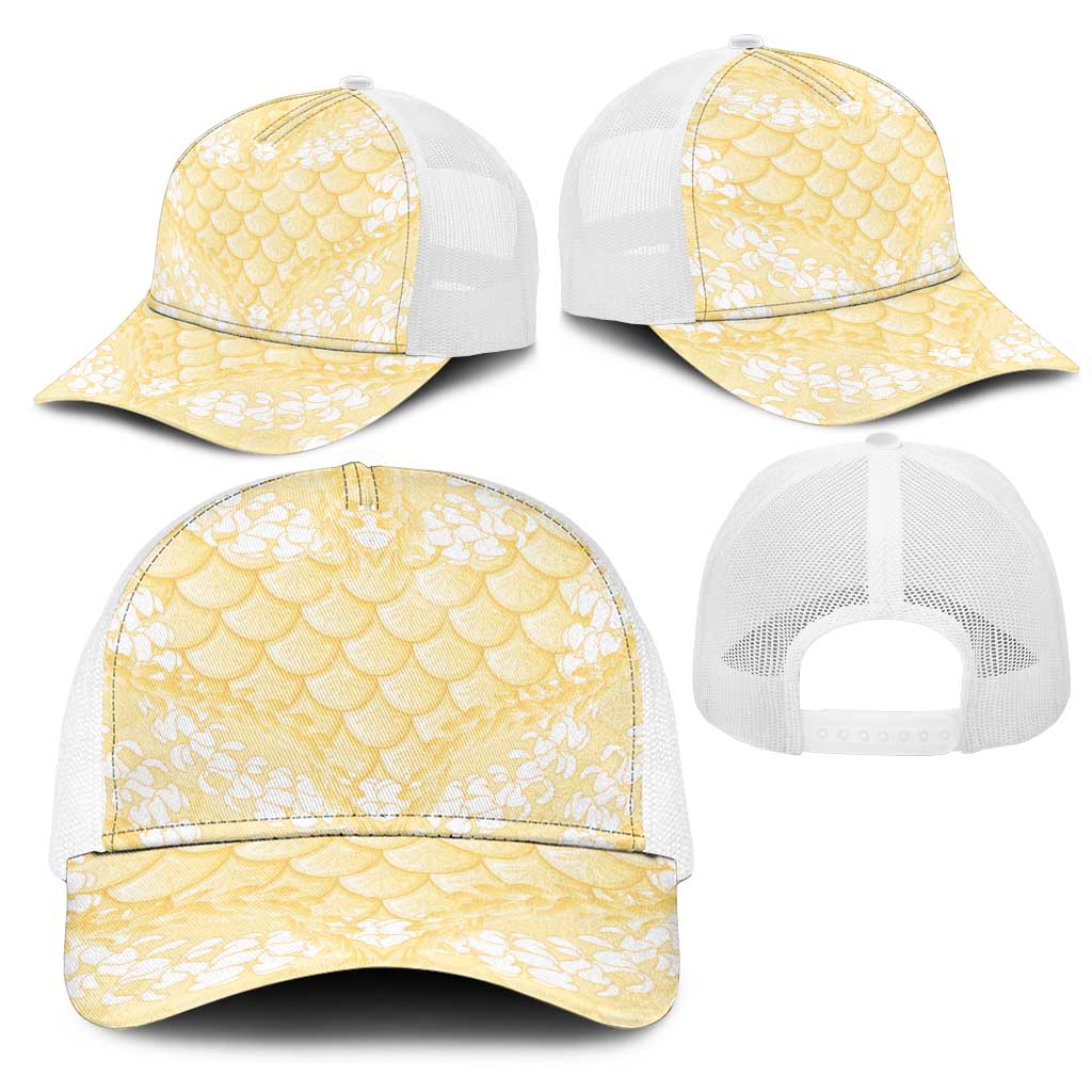 Pastel Yellow Mermaid Puakenikeni Maile Lei Mesh Trucker Cap LT01 - Polynesian Pride