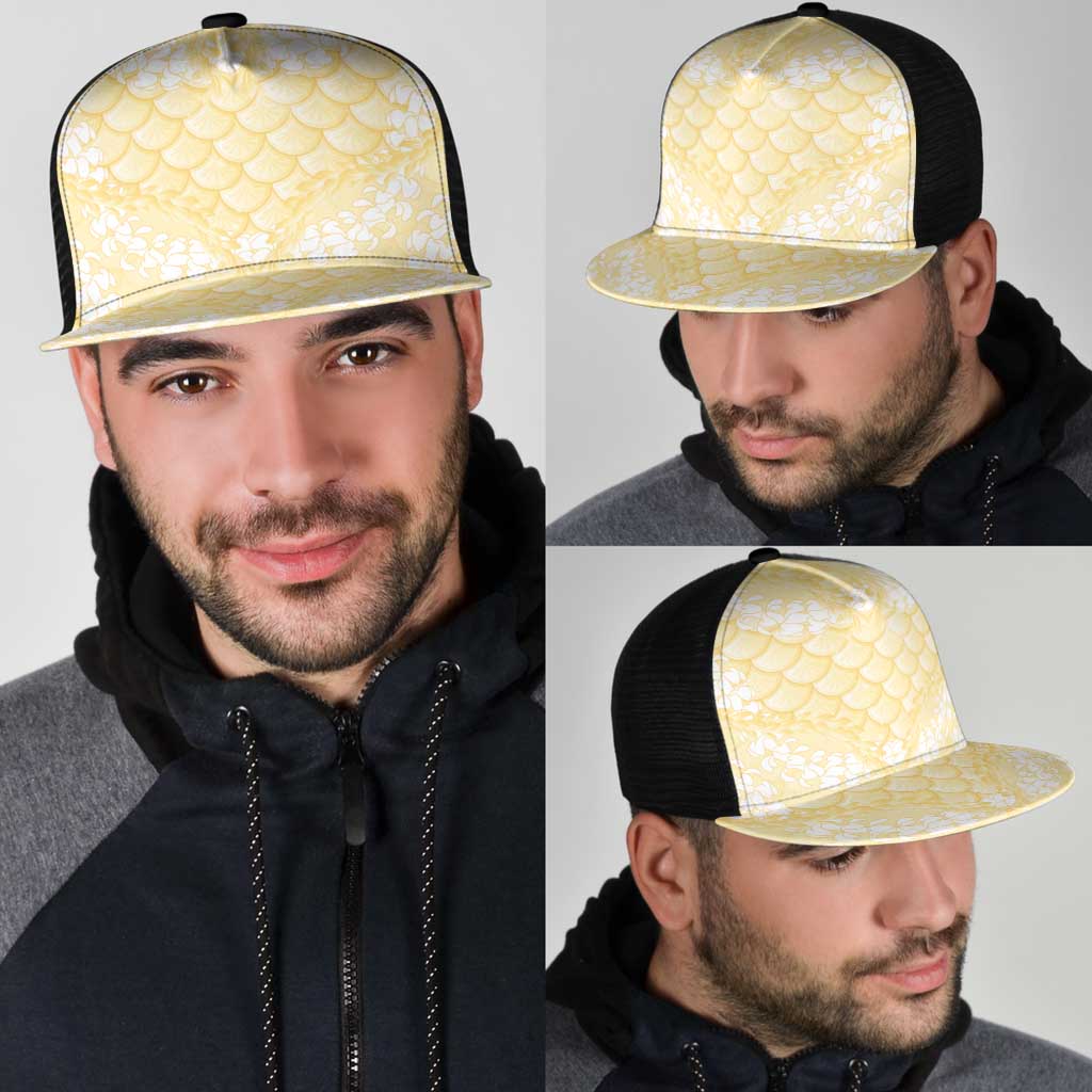 Pastel Yellow Mermaid Puakenikeni Maile Lei Mesh Trucker Cap LT01 - Polynesian Pride