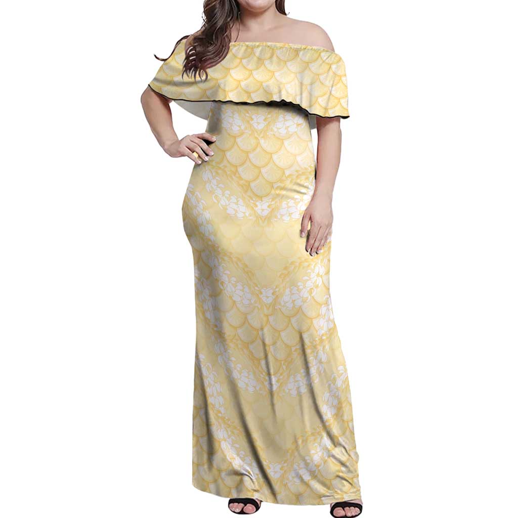 Pastel Yellow Mermaid Puakenikeni Maile Lei Off Shoulder Maxi Dress LT01 Women Yellow - Polynesian Pride