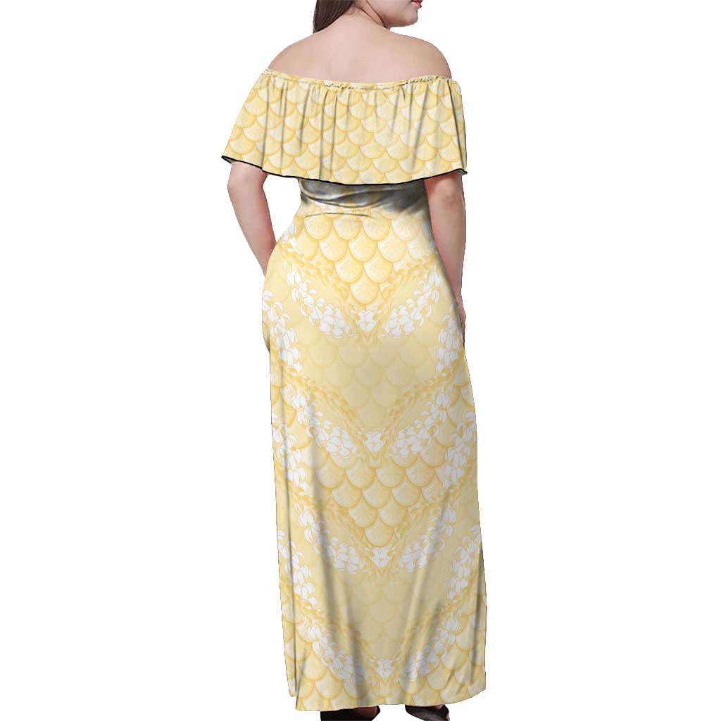 Pastel Yellow Mermaid Puakenikeni Maile Lei Off Shoulder Maxi Dress LT01 - Polynesian Pride