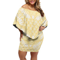 Pastel Yellow Mermaid Puakenikeni Maile Lei Off Shoulder Short Dress