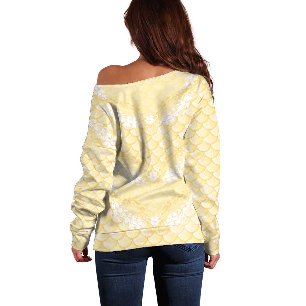 Pastel Yellow Mermaid Puakenikeni Maile Lei Off Shoulder Sweater LT01 - Polynesian Pride