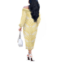 Pastel Yellow Mermaid Puakenikeni Maile Lei Off The Shoulder Long Sleeve Dress LT01 - Polynesian Pride