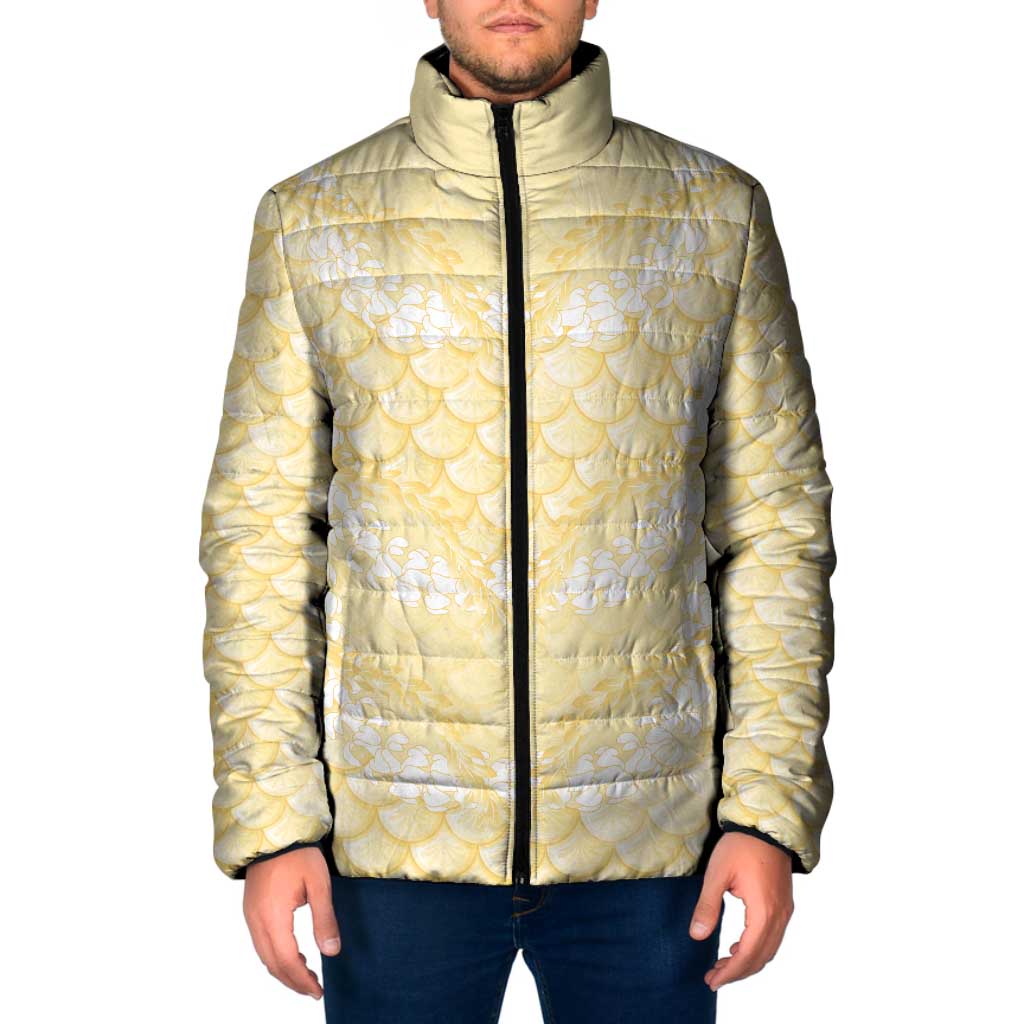 Pastel Yellow Mermaid Puakenikeni Maile Lei Padded Jacket LT01 Men Yellow - Polynesian Pride