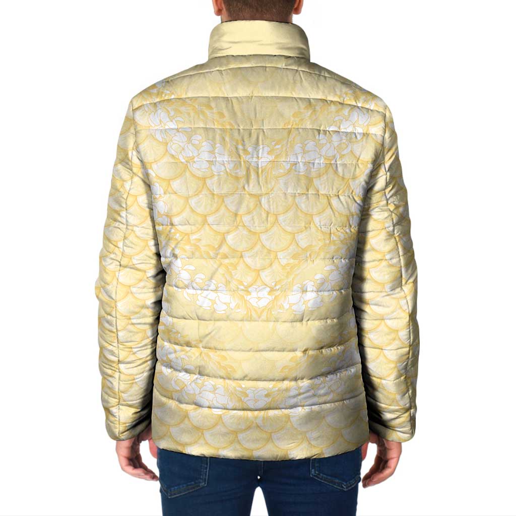 Pastel Yellow Mermaid Puakenikeni Maile Lei Padded Jacket LT01 - Polynesian Pride