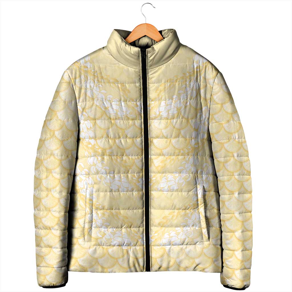 Pastel Yellow Mermaid Puakenikeni Maile Lei Padded Jacket LT01 - Polynesian Pride