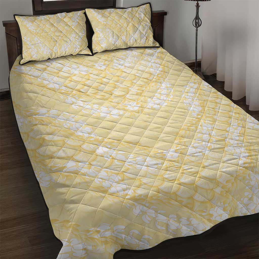Pastel Yellow Mermaid Puakenikeni Maile Lei Quilt Bed Set LT01 Yellow - Polynesian Pride