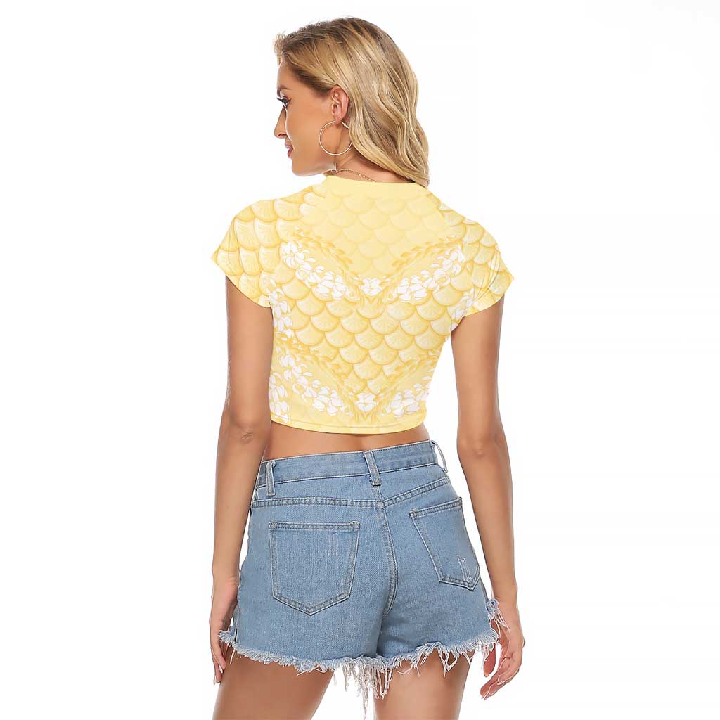 Pastel Yellow Mermaid Puakenikeni Maile Lei Raglan Cropped T Shirt LT01 - Polynesian Pride