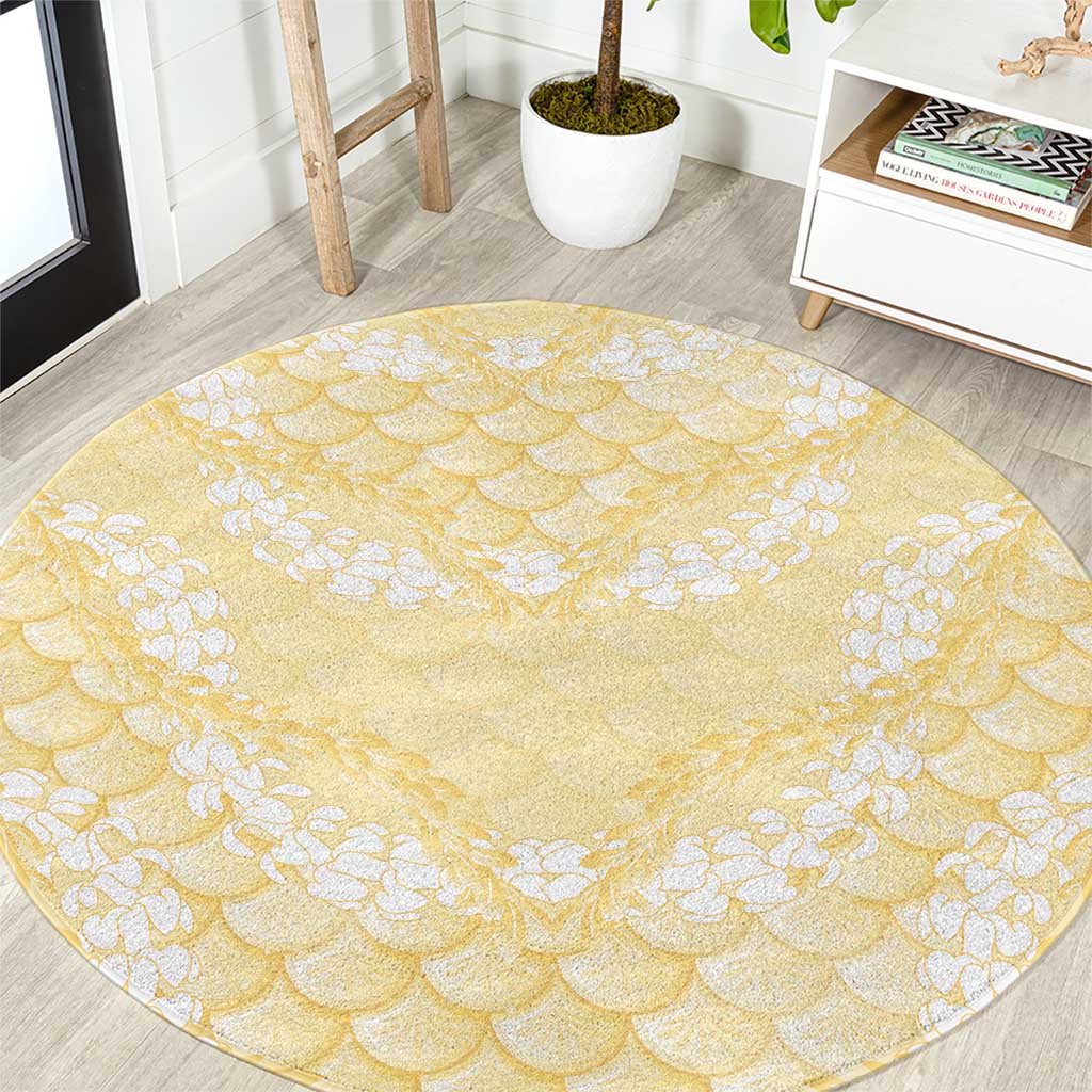 Pastel Yellow Mermaid Puakenikeni Maile Lei Round Carpet LT01 Yellow - Polynesian Pride