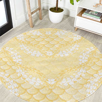 Pastel Yellow Mermaid Puakenikeni Maile Lei Round Carpet LT01 Yellow - Polynesian Pride