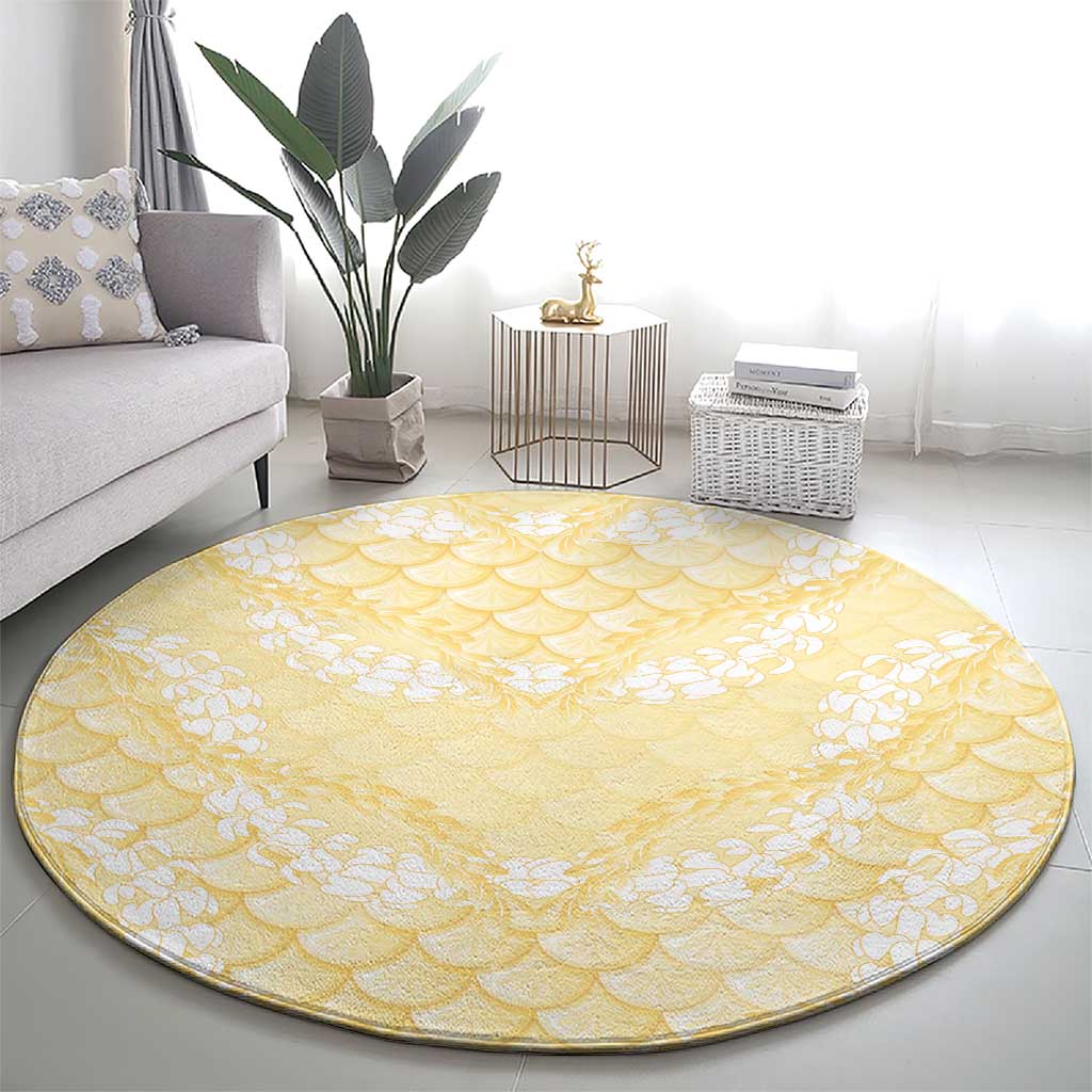 Pastel Yellow Mermaid Puakenikeni Maile Lei Round Carpet LT01 - Polynesian Pride