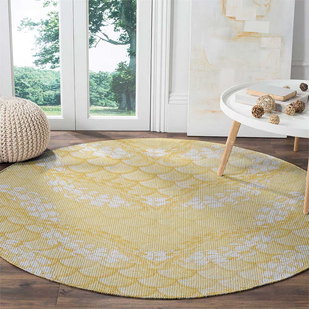 Pastel Yellow Mermaid Puakenikeni Maile Lei Round Carpet LT01 - Polynesian Pride