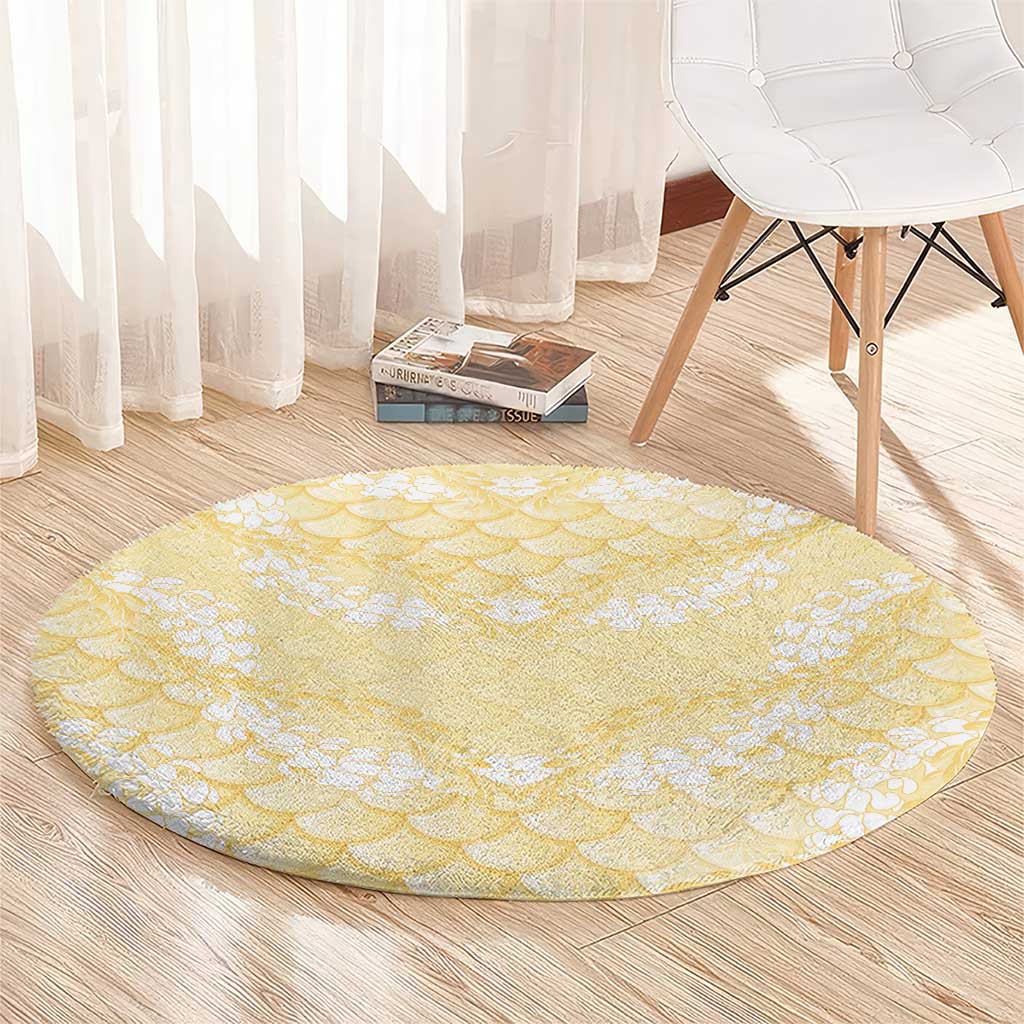 Pastel Yellow Mermaid Puakenikeni Maile Lei Round Carpet LT01 - Polynesian Pride