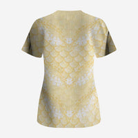 Pastel Yellow Mermaid Puakenikeni Maile Lei Scrub Top LT01 - Polynesian Pride